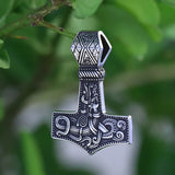 Stainless Steel Viking Mjolnir Jormungand Men`s Fashion Norse Fine Polished Charm Biker Pendant Necklace Boyfriend Gift