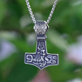 Stainless Steel Viking Mjolnir Jormungand Men`s Fashion Norse Fine Polished Charm Biker Pendant Necklace Boyfriend Gift
