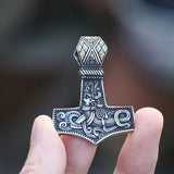 Stainless Steel Viking Mjolnir Jormungand Men`s Fashion Norse Fine Polished Charm Biker Pendant Necklace Boyfriend Gift