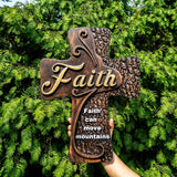 Faith cross wall decoration, beech solid wood carving, spiritual wall sign, christian church, minimalism, pastor's cross