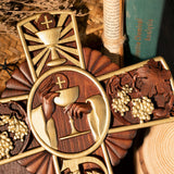 Religious communion cross, Christian decoration for indoor wall hanging, wood carved cross, priest's cross, communion gift