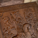 Saint George and the Dragon Wood Carved Religious Image Wall Decor, Mural Ornament, Protective Saints, Christian Soldier Gift