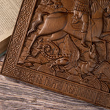 Saint George and the Dragon Wood Carved Religious Image Wall Decor, Mural Ornament, Protective Saints, Christian Soldier Gift