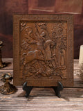 Saint George and the Dragon Wood Carved Religious Image Wall Decor, Mural Ornament, Protective Saints, Christian Soldier Gift