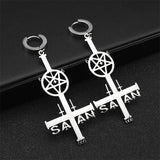 Satan Earrings Inverted Pentagram Cross Hoop Pentacle Silver Color Dangle Earrings