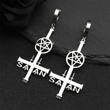 Satan Earrings Inverted Pentagram Cross Hoop Pentacle Silver Color Dangle Earrings