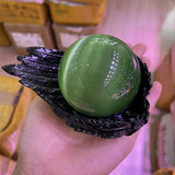 1pc White Resin Crystal Ball Base Feather Wing Crafts Ornaments Basket Desktop Home Decoration Gifts