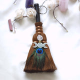 31cm*20cm Wicca decor altar decoration Witch accessories Amethyst broom Pendant quartz feather tree Home Protection Banish Evil