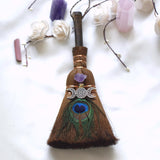 31cm*20cm Wicca decor altar decoration Witch accessories Amethyst broom Pendant quartz feather tree Home Protection Banish Evil