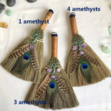 31cm*20cm Wicca decor altar decoration Witch accessories Amethyst broom Pendant quartz feather tree Home Protection Banish Evil