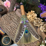 31cm*20cm Wicca decor altar decoration Witch accessories Amethyst broom Pendant quartz feather tree Home Protection Banish Evil