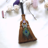 31cm*20cm Wicca decor altar decoration Witch accessories Amethyst broom Pendant quartz feather tree Home Protection Banish Evil