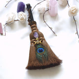31cm*20cm Wicca decor altar decoration Witch accessories Amethyst broom Pendant quartz feather tree Home Protection Banish Evil