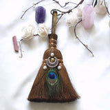 31cm*20cm Wicca decor altar decoration Witch accessories Amethyst broom Pendant quartz feather tree Home Protection Banish Evil