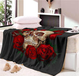 3D Custom Nap Blanket  Super Soft Cozy Velvet Plush Throw Blanket Bedspread Floral Skull Modern Line Art Sherpa Travel CB68