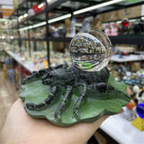 4.7Inch Figurine Giant Life Like Spider Collectible Display Lotus Leaf Resin Ornament Crystal Ball Base Holder for 4-10cm Sphere