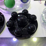 Asian Rare Natural Obsidian 7 Stars Array Plate Base Seven Chakra Reiki Healing Crystal Ball Stand Decorate 3.9"