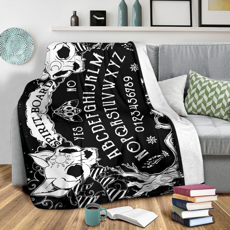 Cat Skulls Ouija Board Throw Blanket Witchy Premium Blanket Gothic Hom magicun