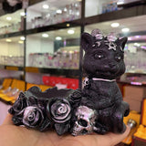 Fortune Cat Skull Black Lucky Cats Display Stand for Crystal Ball Base Holder Resin Figurines Statue Ornament for 60-80mm Sphere
