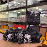 Fortune Cat Skull Black Lucky Cats Display Stand for Crystal Ball Base Holder Resin Figurines Statue Ornament for 60-80mm Sphere