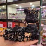 Fortune Cat Skull Black Lucky Cats Display Stand for Crystal Ball Base Holder Resin Figurines Statue Ornament for 60-80mm Sphere
