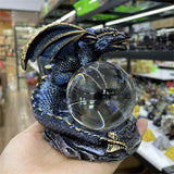 Giant Dragon Guardian Perched on Crystal Ball Figurine Retro Crafts Crystal Ball Display Stand Office Desktop Ornament for 4-8cm