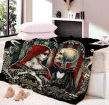 3D Custom Nap Blanket  Super Soft Cozy Velvet Plush Throw Blanket Bedspread Floral Skull Modern Line Art Sherpa Travel CB68