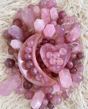 Natural Rose Quartz Bowl Heart Pink Carved Moon Crystal Pentagram