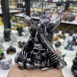 Hip Hop Skull Face Intersect Statue for Crystal Ball Base Stand Resin Sculpture Figurines Display Home Ornament for 7-9cm Sphere