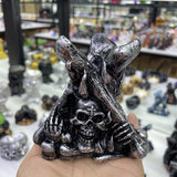 Hip Hop Skull Face Intersect Statue for Crystal Ball Base Stand Resin Sculpture Figurines Display Home Ornament for 7-9cm Sphere