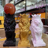 Lucky Crown Lion Resin Statue Crafts Ornaments Crystal Ball Holder Shpere Display Stand Living Room Home Decor