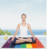 Chakra Tapestry Meditation Yoga Rug Towels Mexico Chakras Tassel Striped Floor Mat 59 in (Soft Microfiber 59x30in)