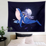 Psychedelic Whale Tapestry Wall Hanging Moon Girls Tapestry Plant Wall Tapestry for Bedroom Living Room Dorm Home Decor