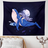 Psychedelic Whale Tapestry Wall Hanging Moon Girls Tapestry Plant Wall Tapestry for Bedroom Living Room Dorm Home Decor