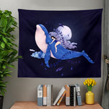 Psychedelic Whale Tapestry Wall Hanging Moon Girls Tapestry Plant Wall Tapestry for Bedroom Living Room Dorm Home Decor