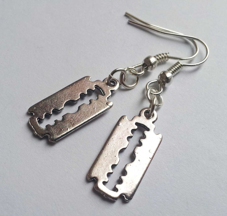 Razor Blade Earrings , Gothic, silver color, Emo Jewellery , Goth