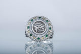 Ancient Egypt Eye of Horus Sterling Silver Ring with Cubic Zirconia