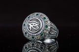 Ancient Egypt Eye of Horus Sterling Silver Ring with Cubic Zirconia