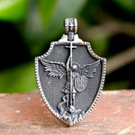 2024 NEW 316L stainless steel religious archangel michael slaying dragons Pendant Talisman Necklace