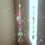 Elegant Suncatcher Crystal Wind Chime with Star, Moon, and Diamond Design - Hanging Prisms for Rainbow Light Effects - Decorative Pendant for Home and Garden
