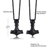 Mjolnir The Hammer of Thor Norse Pagan Symbol Pendant Necklace Stainless Steel Double Sided Dragon Design Viking Jewelry