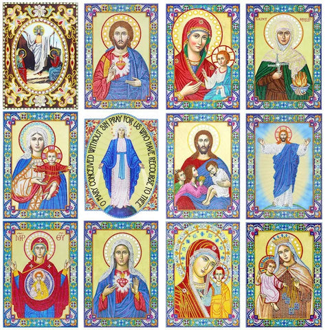 5D Diy Diamond Jesus Cross Painting Wall Decor Religious Embroidery Mary Statue Cathlic Figures Of Rhinestone Orthodox Gift