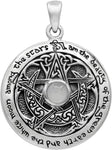 Sterling Silver Moon Goddess Pentacle Pendant with Natural White Moonstone; 1 Inch Diameter