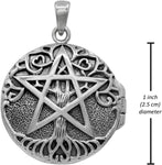 Sterling Silver Aromatherapy Tree Pentacle Pentagram Locket; 1 Inch Diameter