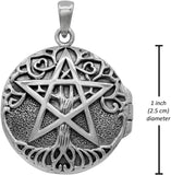 Sterling Silver Aromatherapy Tree Pentacle Pentagram Locket; 1 Inch Diameter