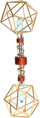Crystal Wand - Meditation Healing Tool - Metatron Vajra with Magnets & Copper Wire - 10" - Icosahedron