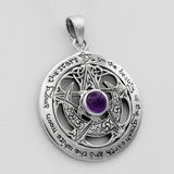 Sterling Silver Cut Out Moon Goddess Pentacle Pendant with Natural Amethyst