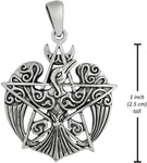 Sterling Silver Crescent Raven Pentacle Pendant