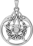 Sterling Silver Crescent Moon Pendant Pentacle with Natural White Moonstone