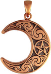 Copper Horned Moon Crescent Pentacle Pendant; 1 Inch Diameter